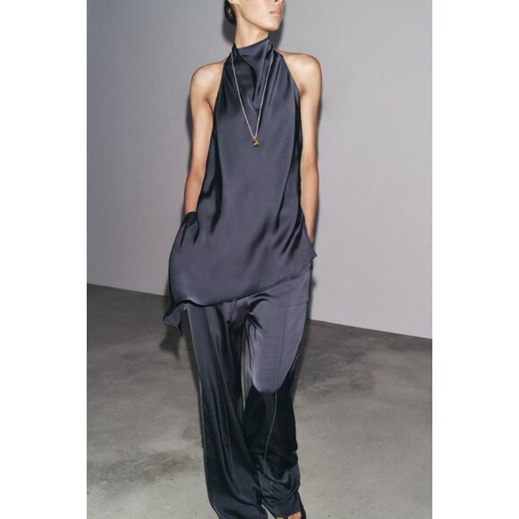 ZARA ZW COLLECTION SATIN HALTER TOP - Picture 5 of 8